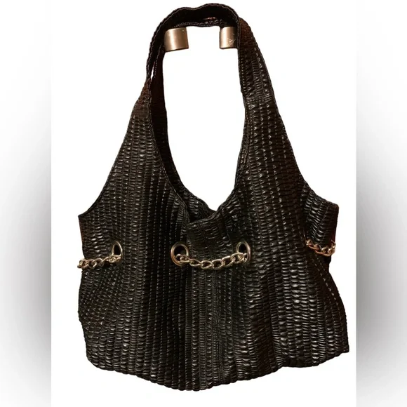 KENNETH COLE REACTION Black & Silver Chain Magnetic Closure Handbag Purse - Picture 8 of 14